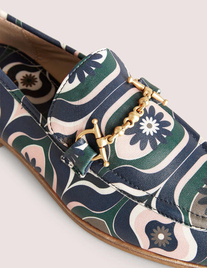 Snaffle Detail Leather Loafers-Multi, Geo Swirl-3