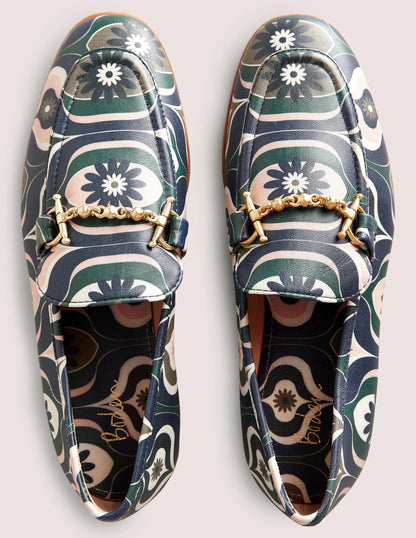 Snaffle Detail Leather Loafers-Multi, Geo Swirl-4