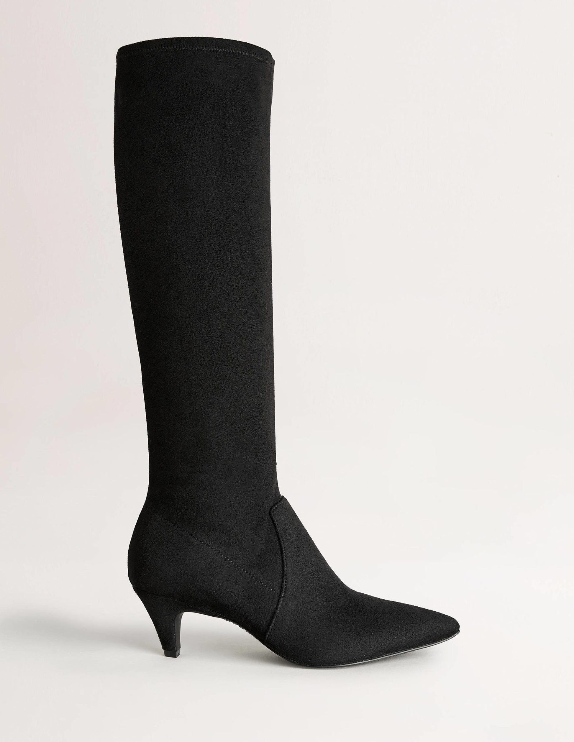 Stretch Kitten Heel Knee Boot-Black-1