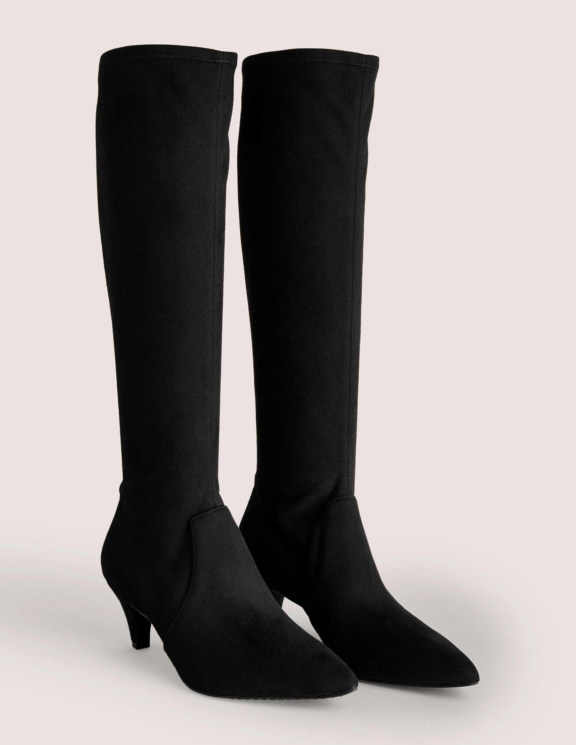Stretch Kitten Heel Knee Boot-Black-2