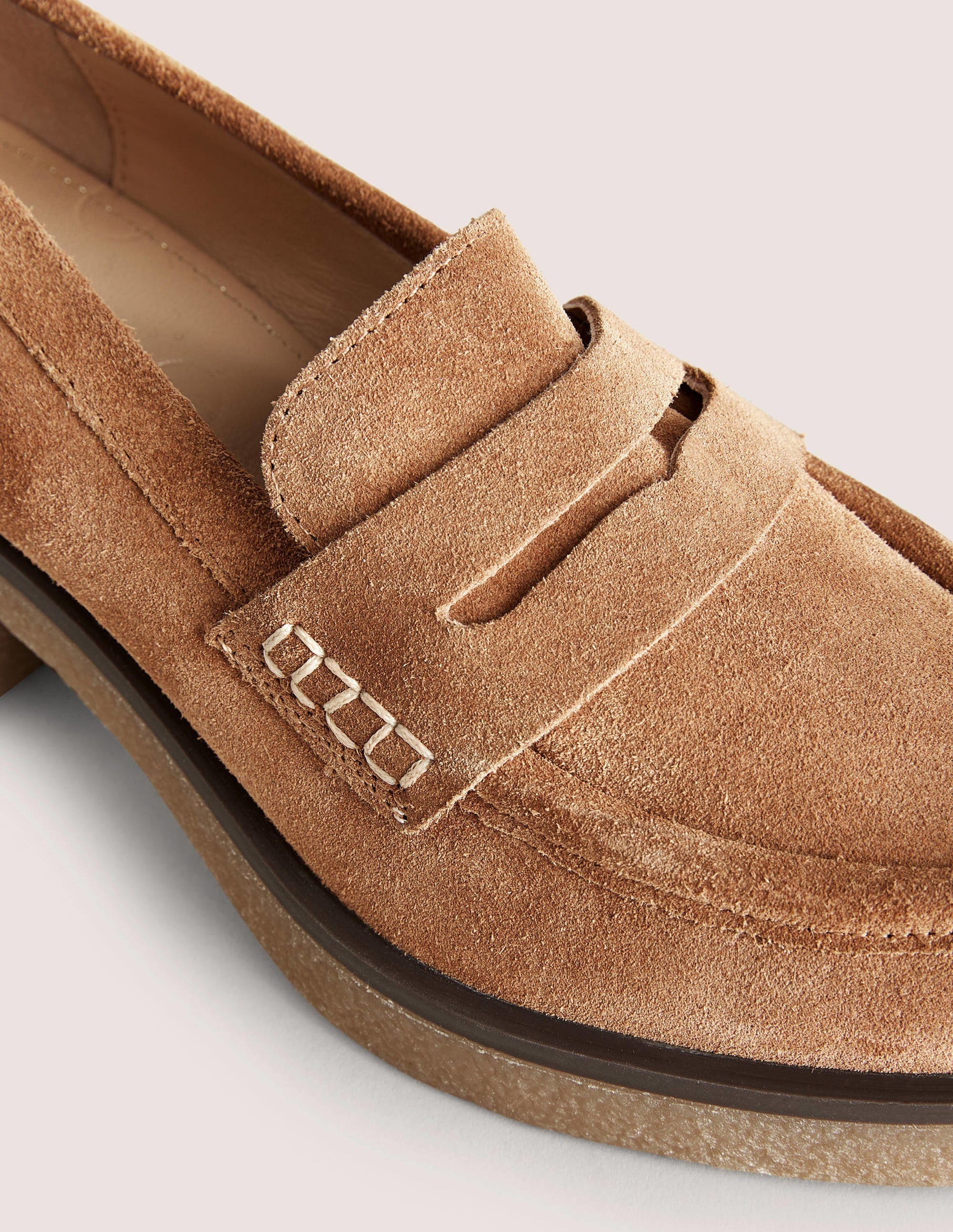 Crepe Sole Heeled Loafers-Golden Brown Suede-3