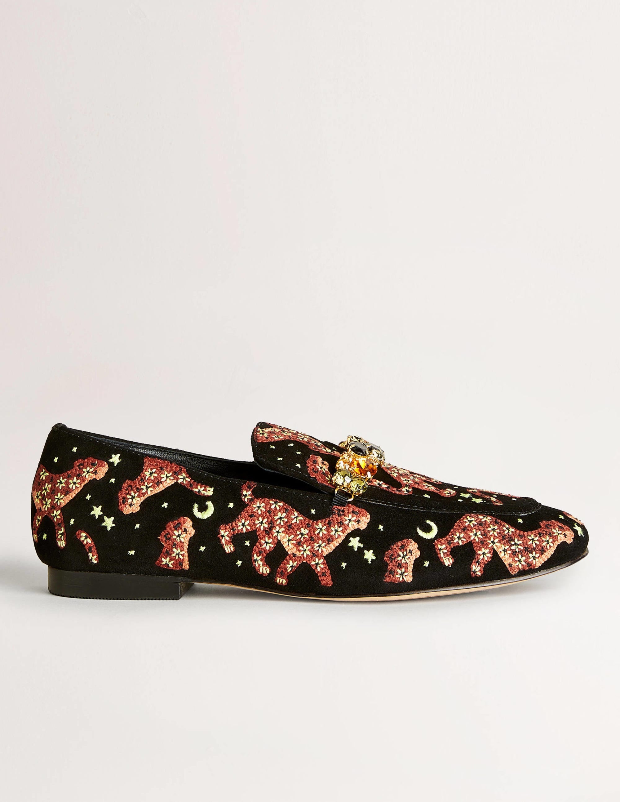 Embellished Trim Loafers-Black Embroidered Cheetah - Image 2