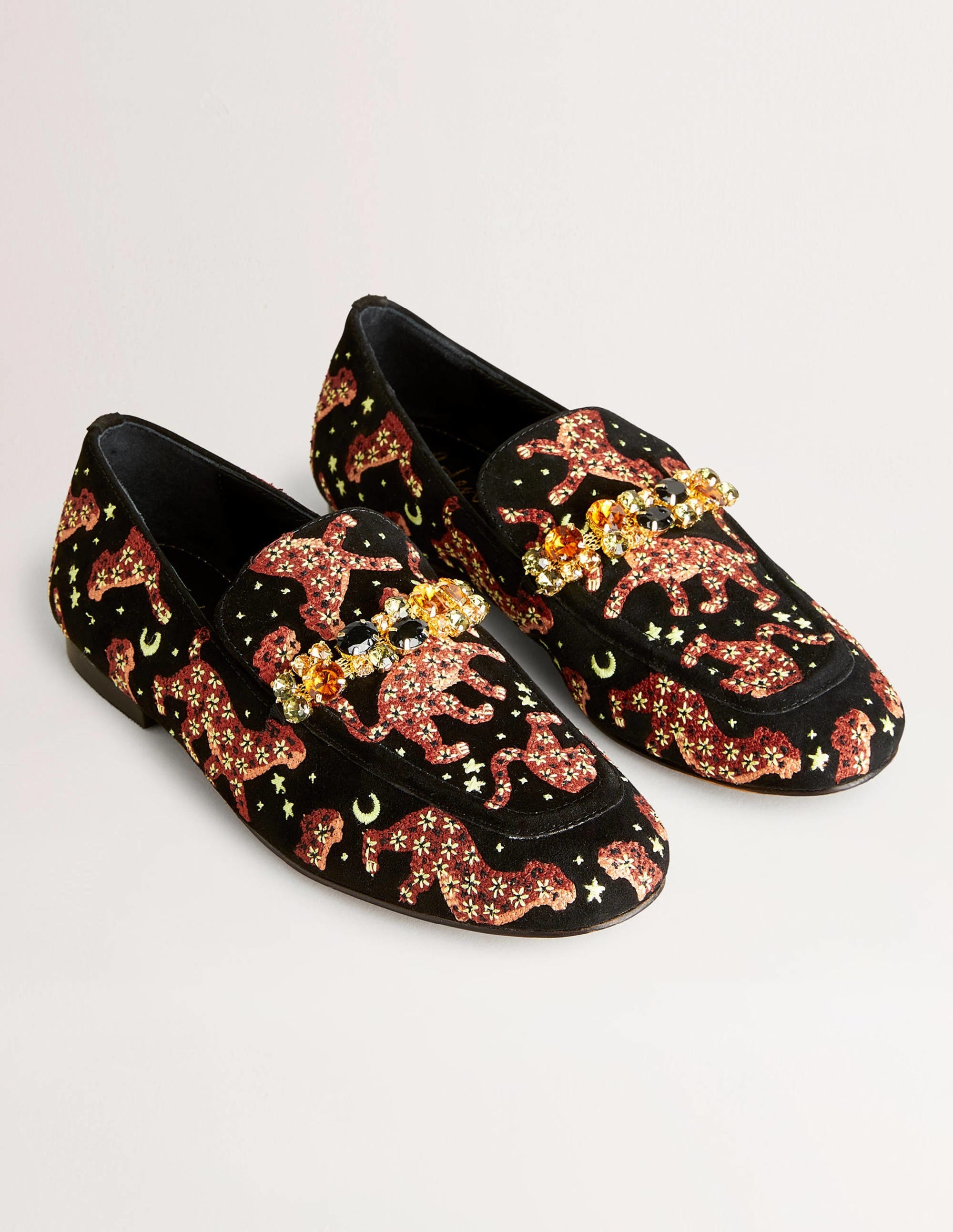 Embellished Trim Loafers-Black Embroidered Cheetah - Image 3