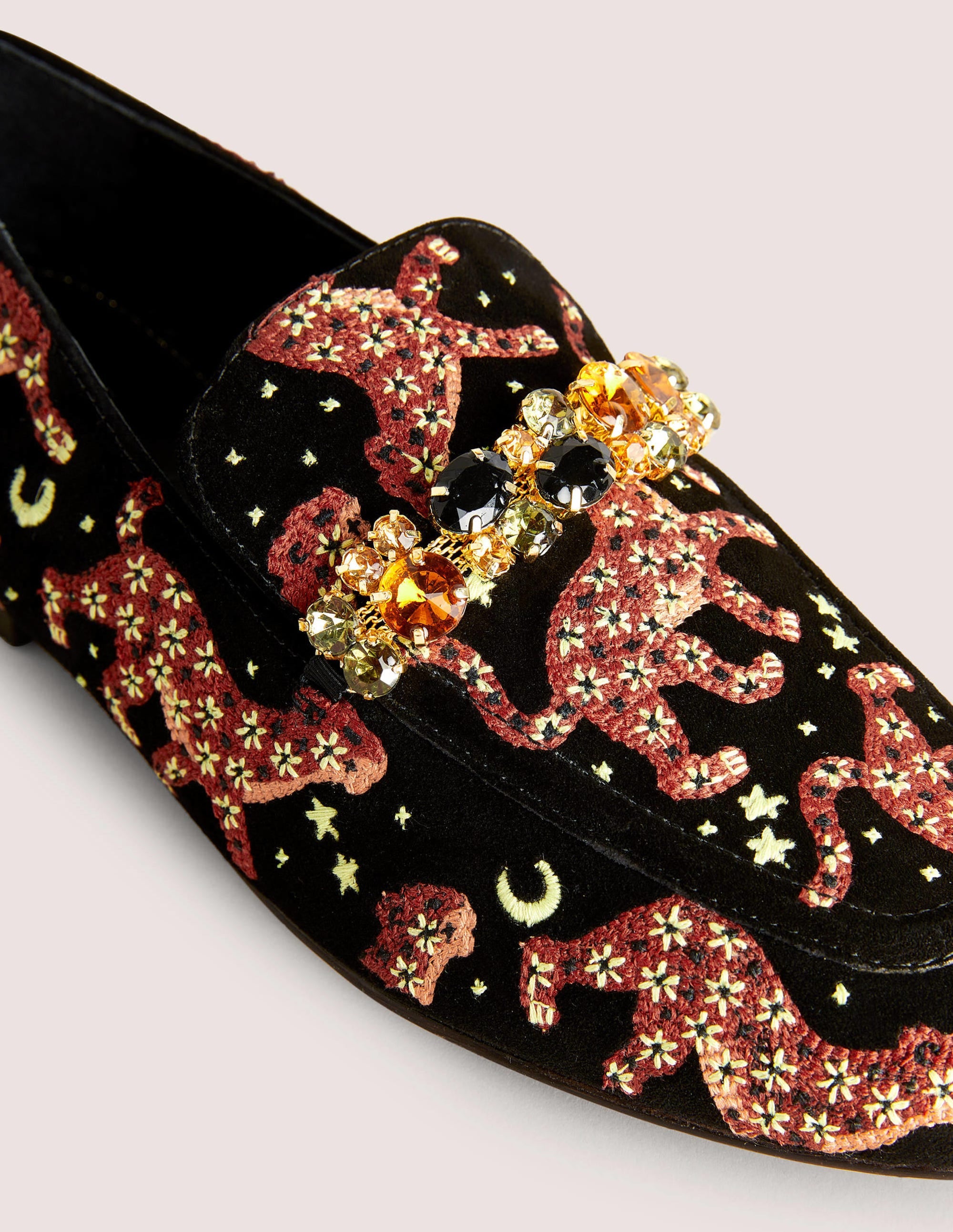 Embellished Trim Loafers-Black Embroidered Cheetah - Image 4