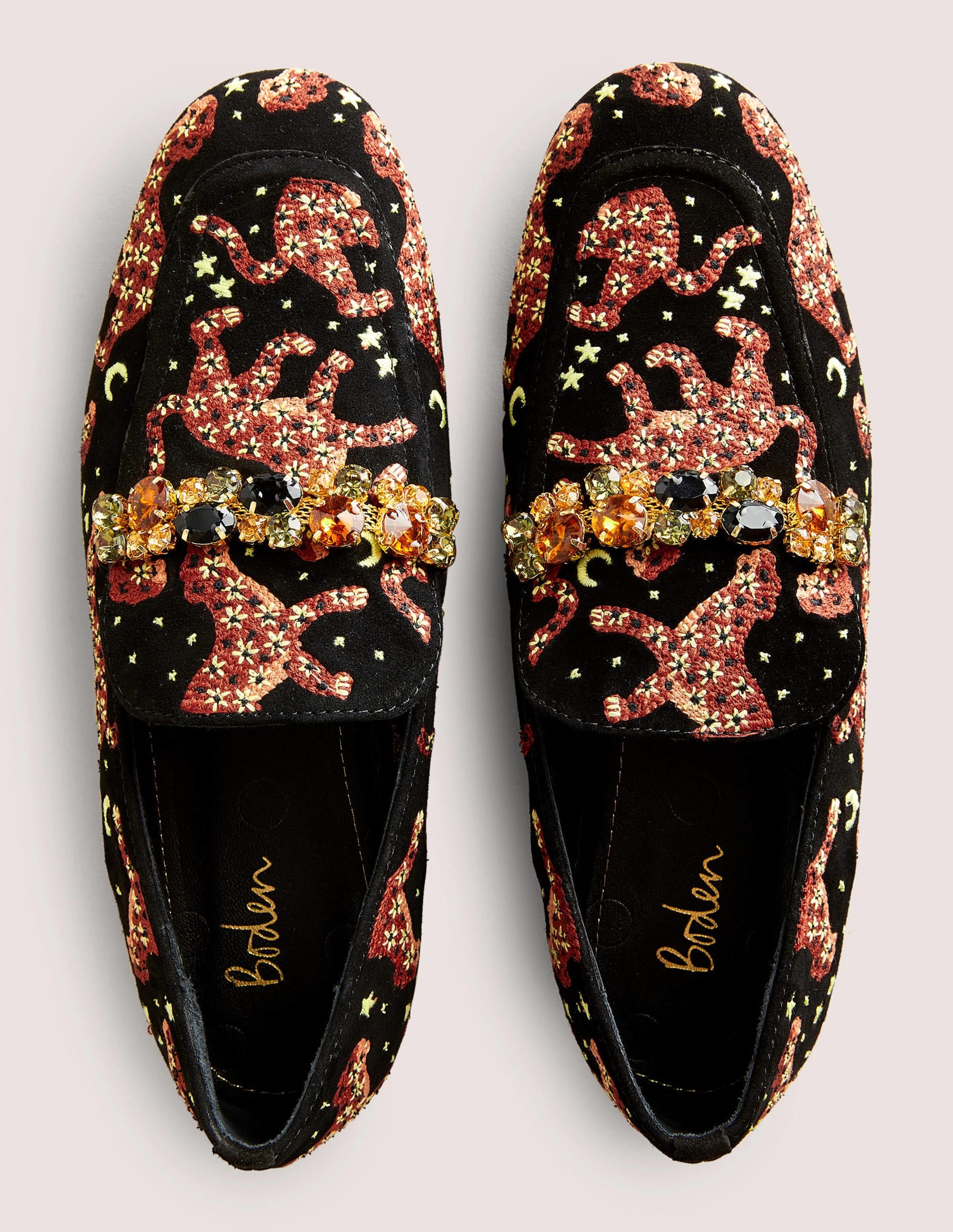 Embellished Trim Loafers-Black Embroidered Cheetah - Image 5
