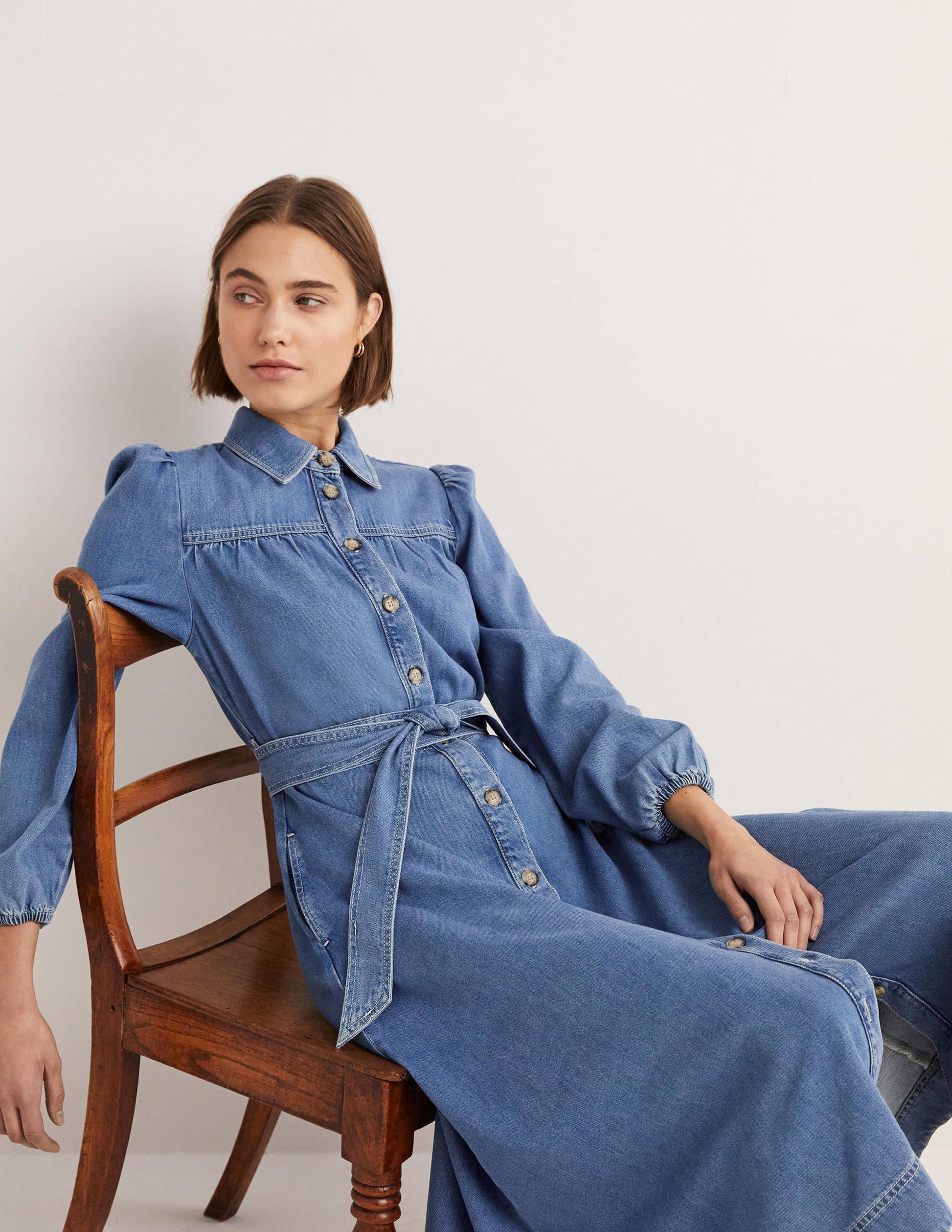 Denim Midi Shirt Dress-Light Denim-1