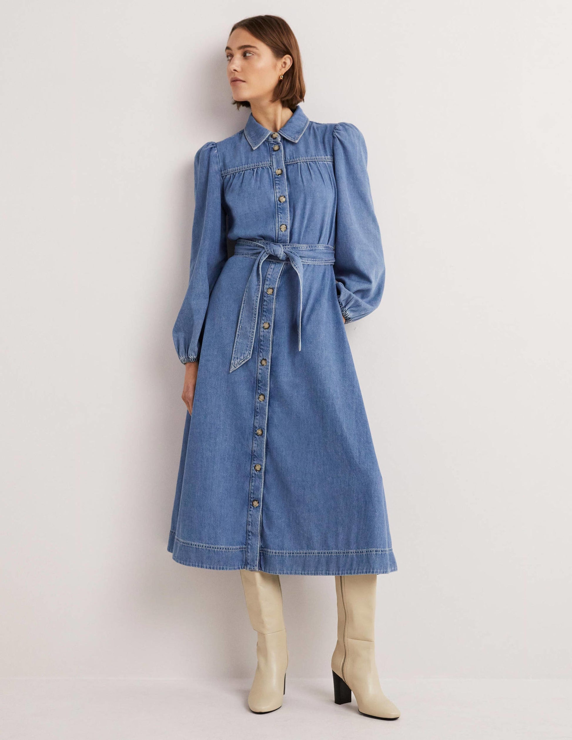 Denim Midi Shirt Dress-Light Denim-2