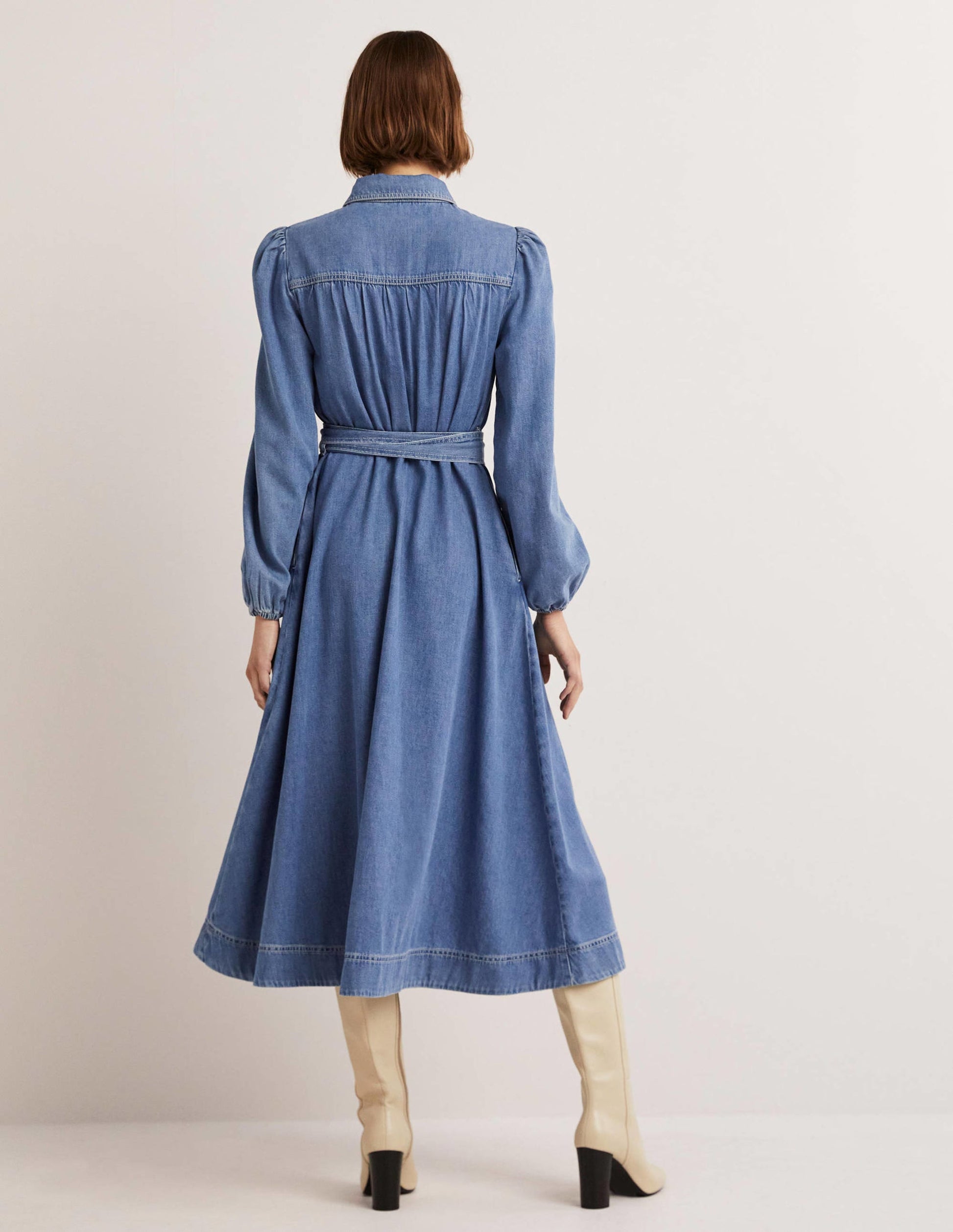 Denim Midi Shirt Dress-Light Denim-4