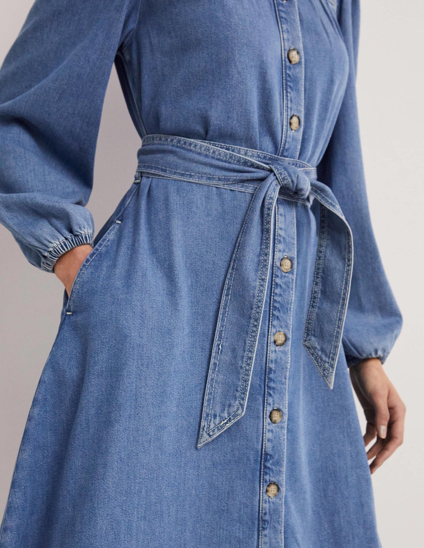 Denim Midi Shirt Dress-Light Denim