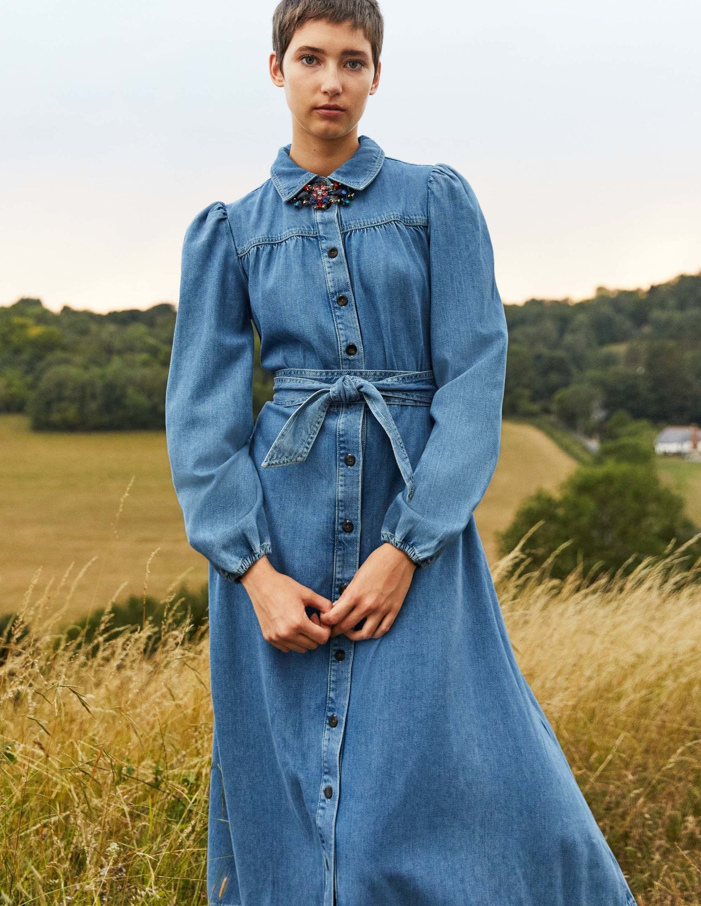 Denim Midi Shirt Dress-Light Denim