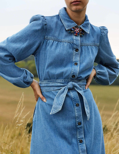Denim Midi Shirt Dress-Light Denim-7