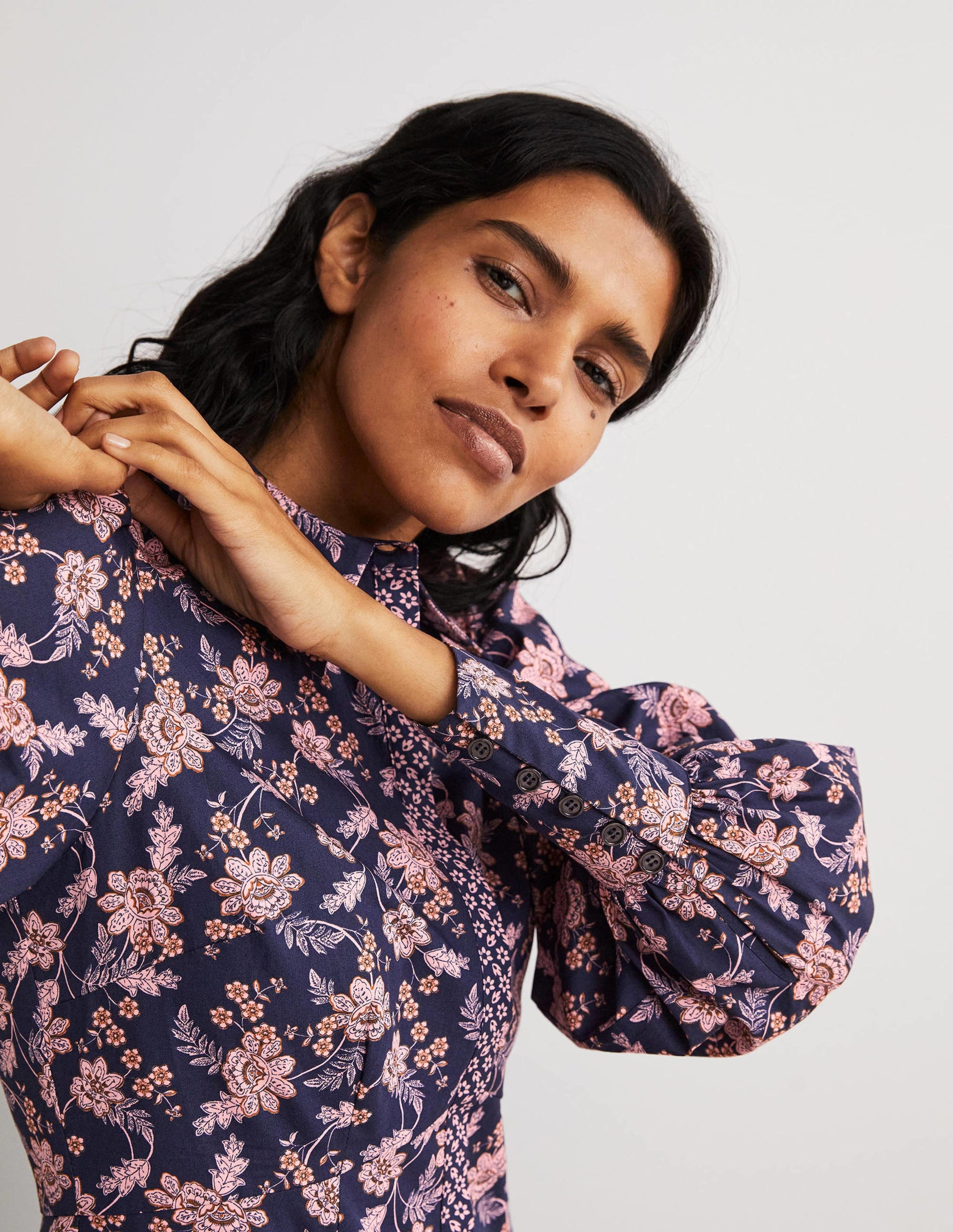 Empire Midi Shirt Dress-Navy, Chintz Bloom-3