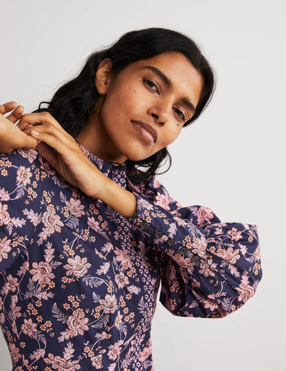 Empire Midi Shirt Dress-Navy, Chintz Bloom-3