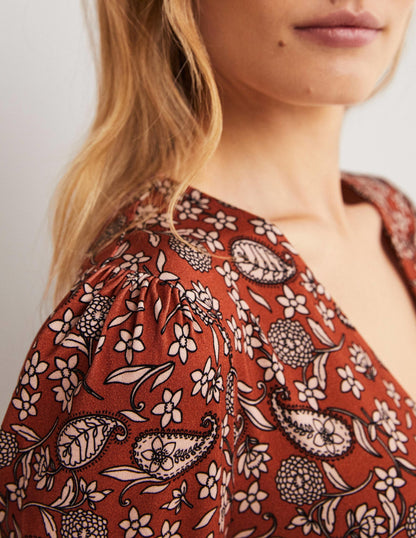 Easy Fixed Wrap Jersey Dress-Chili Oil, Flower Garden-2