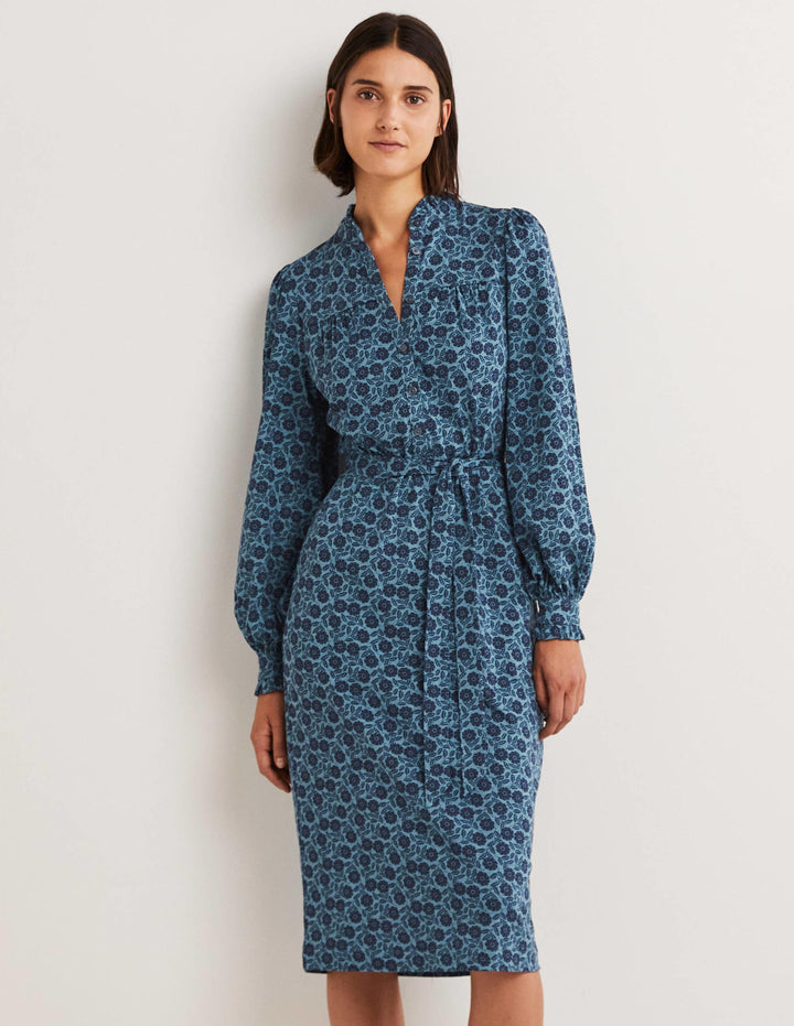 Column Jersey Midi Shirt Dress-Mid Blue, Botanica