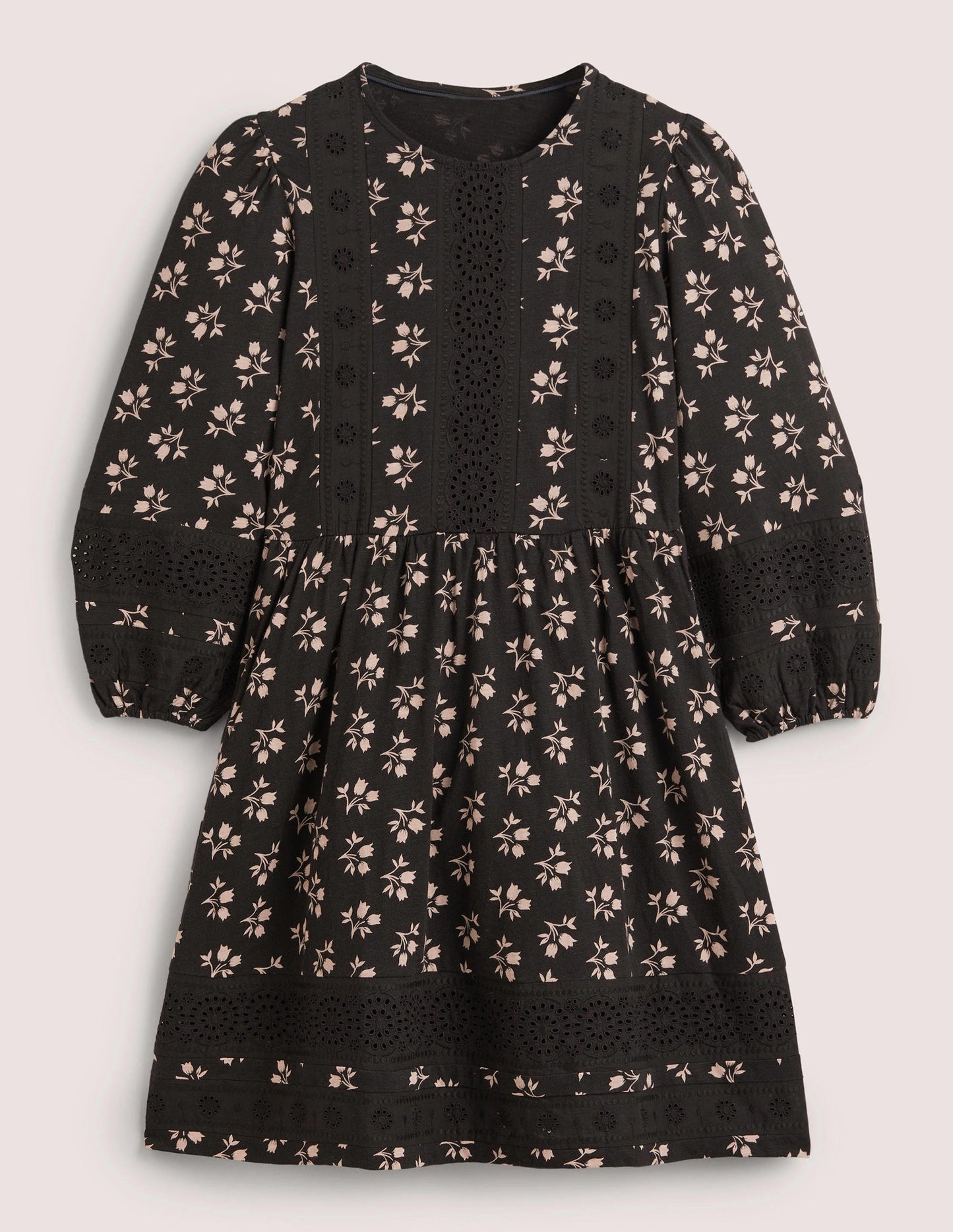 Detail Insert Jersey Dress-Black, Bouquet Bud