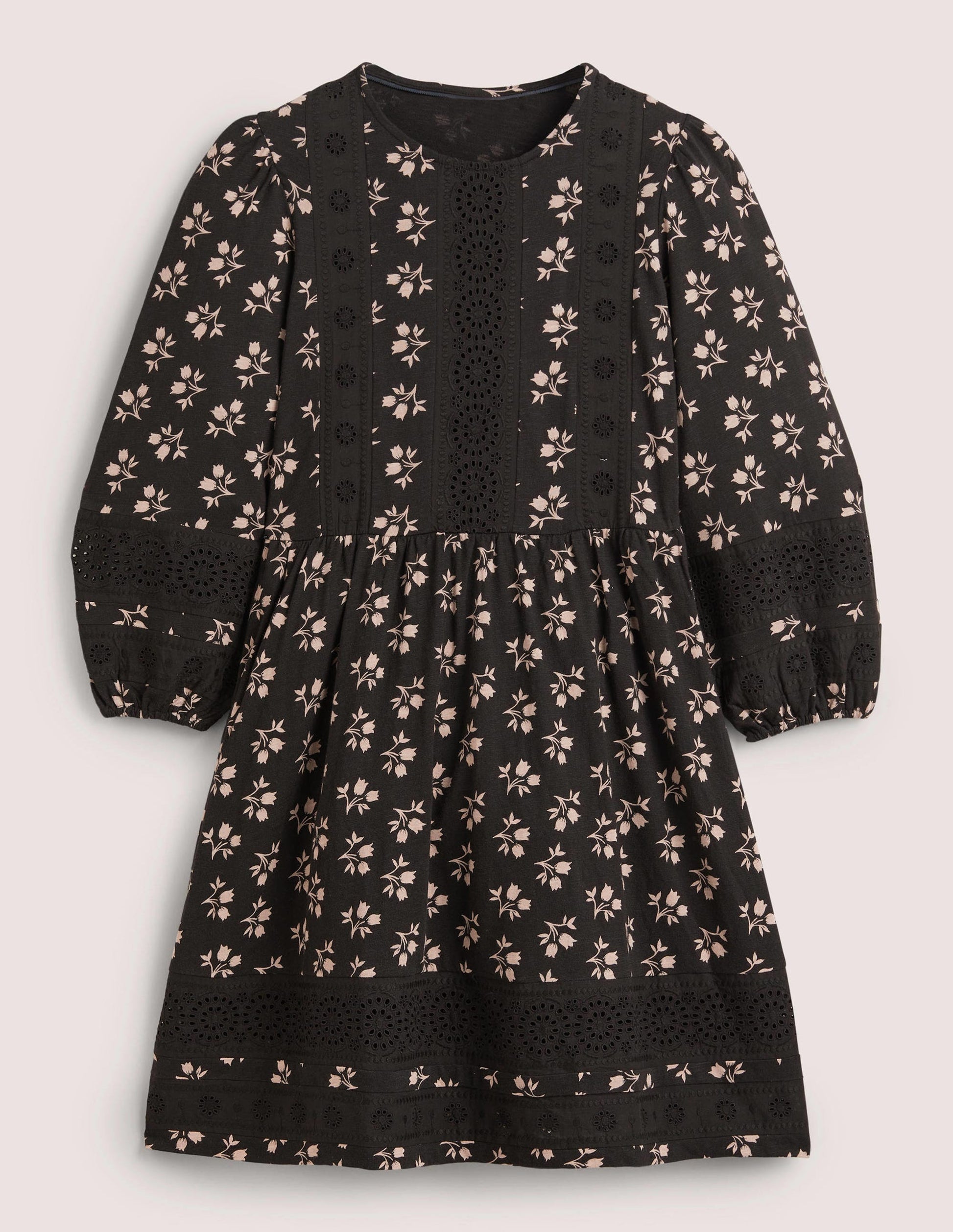 Detail Insert Jersey Dress-Black, Bouquet Bud-6