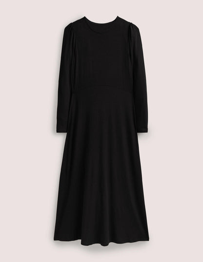 Crew Neck Jersey Midi Dress-Black-6