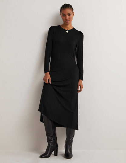 Crew Neck Jersey Midi Dress-Black-1
