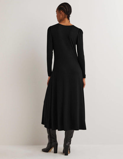Crew Neck Jersey Midi Dress-Black-2