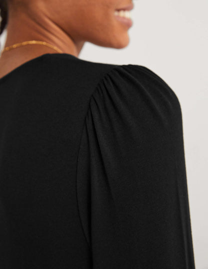 Crew Neck Jersey Midi Dress-Black-3