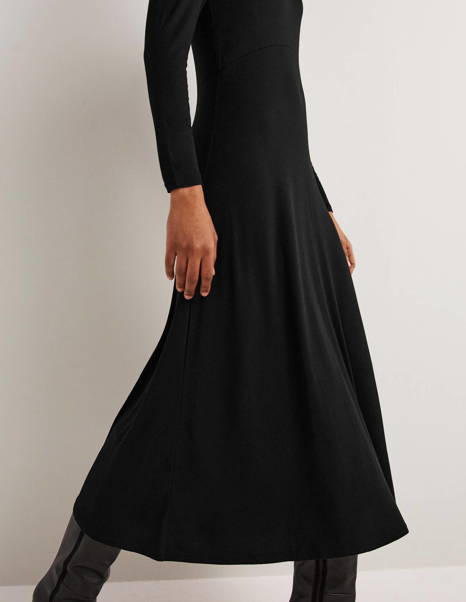 Crew Neck Jersey Midi Dress-Black-4