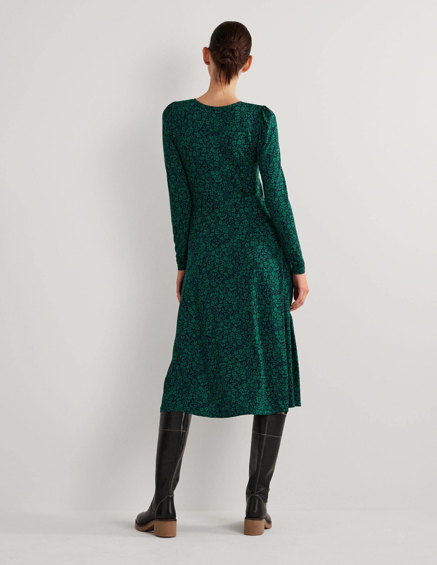 Crew Neck Jersey Midi Dress-Forest, Petal Bloom