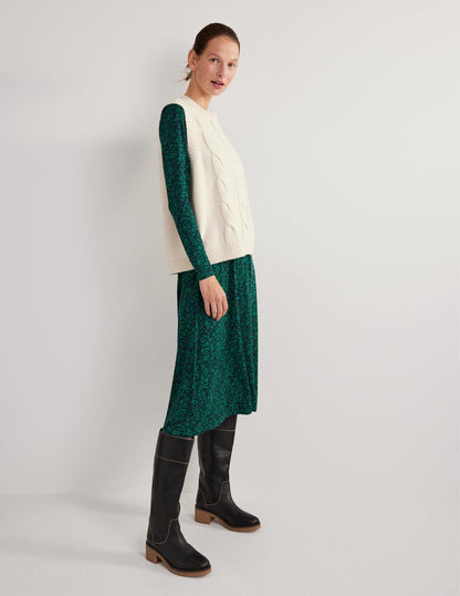 Crew Neck Jersey Midi Dress-Forest, Petal Bloom-5