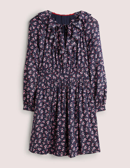 Metallic Frill Detail Dress-Navy, Berry Sprig-5