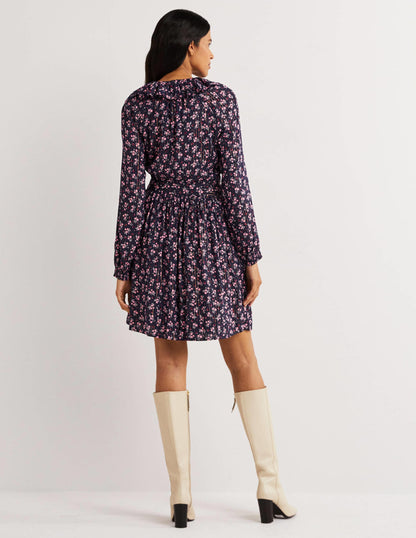 Metallic Frill Detail Dress-Navy, Berry Sprig-3