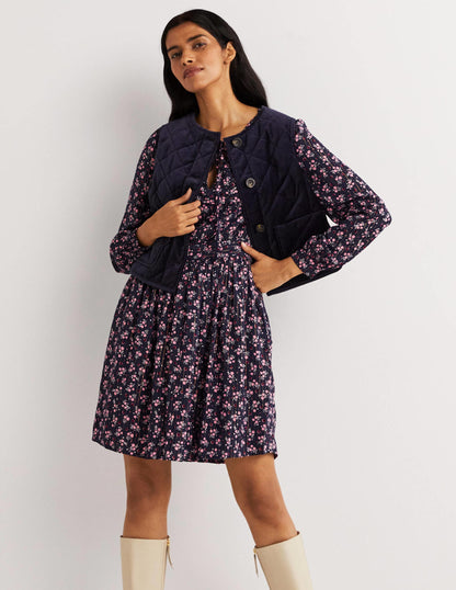 Metallic Frill Detail Dress-Navy, Berry Sprig-4