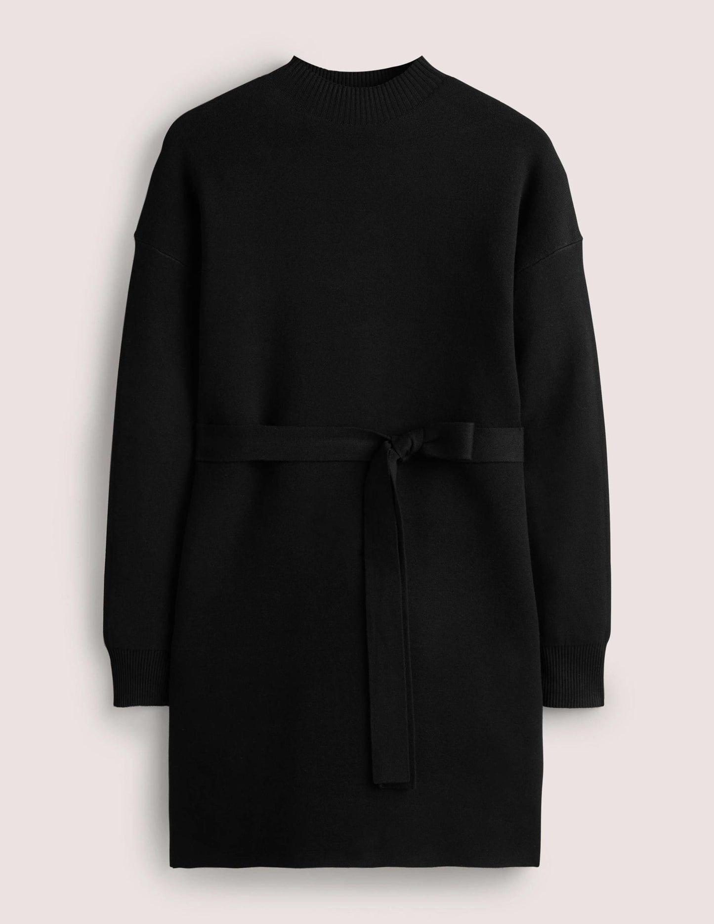 High Neck Knitted Shift Dress-Black