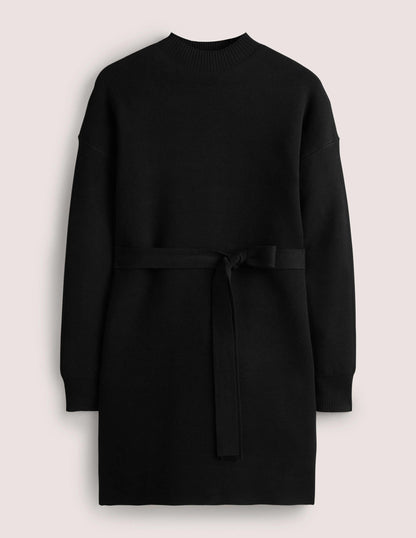 High Neck Knitted Shift Dress-Black-7