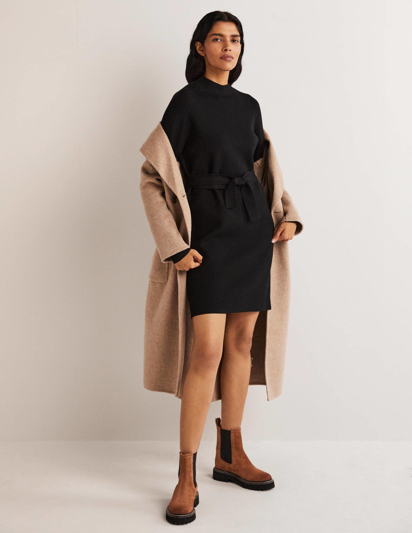 High Neck Knitted Shift Dress-Black