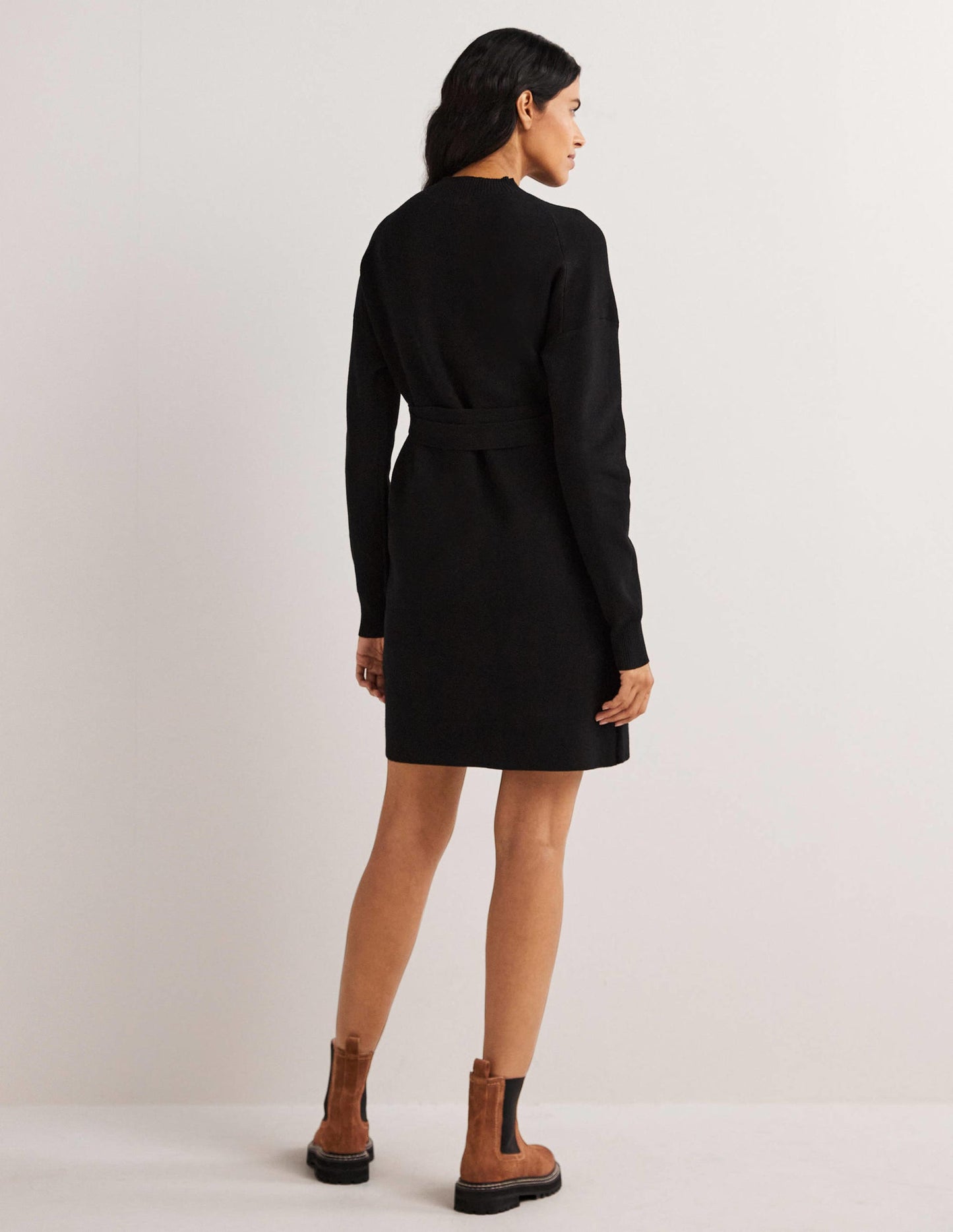 High Neck Knitted Shift Dress-Black