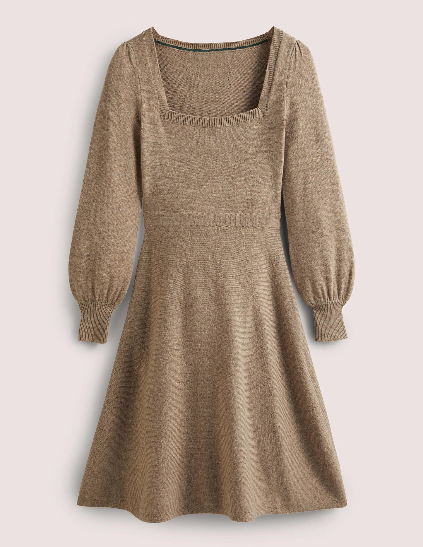 Square Neck Knitted Dress-Dark Mink Melange