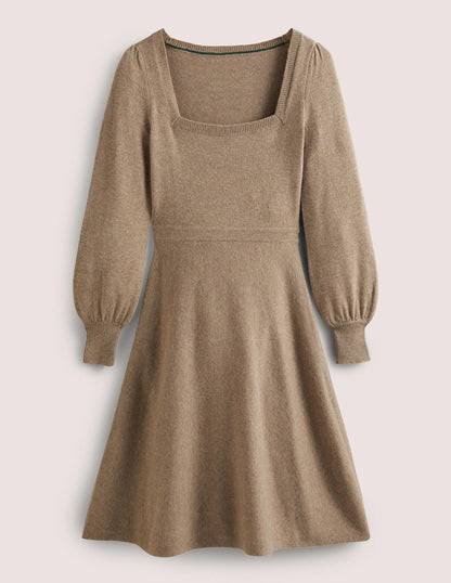 Square Neck Knitted Dress-Dark Mink Melange-5