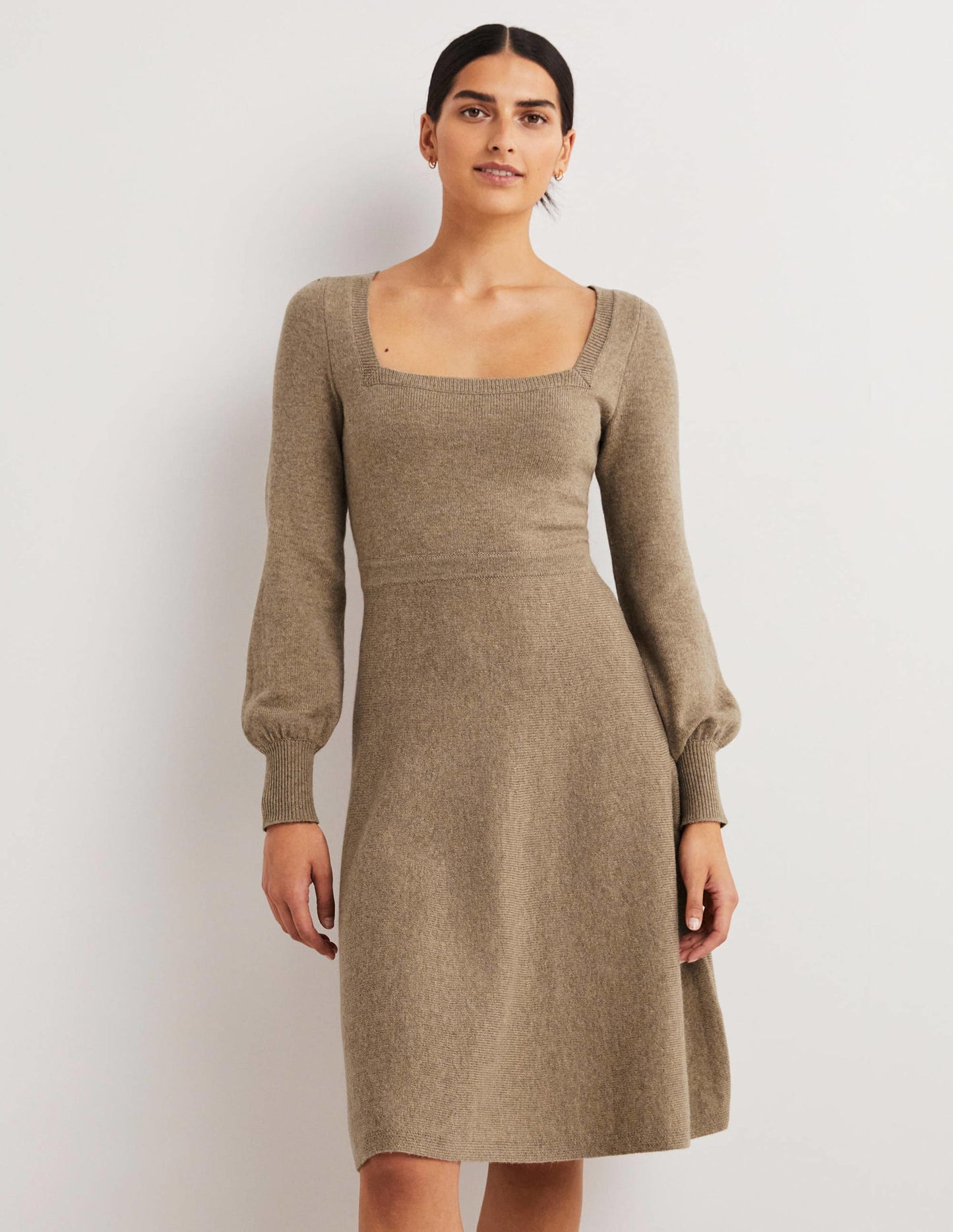 Square Neck Knitted Dress-Dark Mink Melange