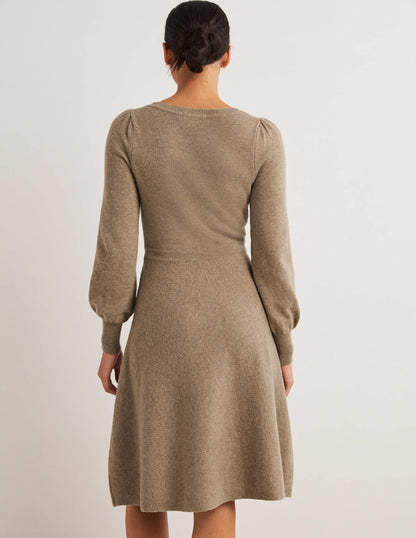 Square Neck Knitted Dress-Dark Mink Melange-3