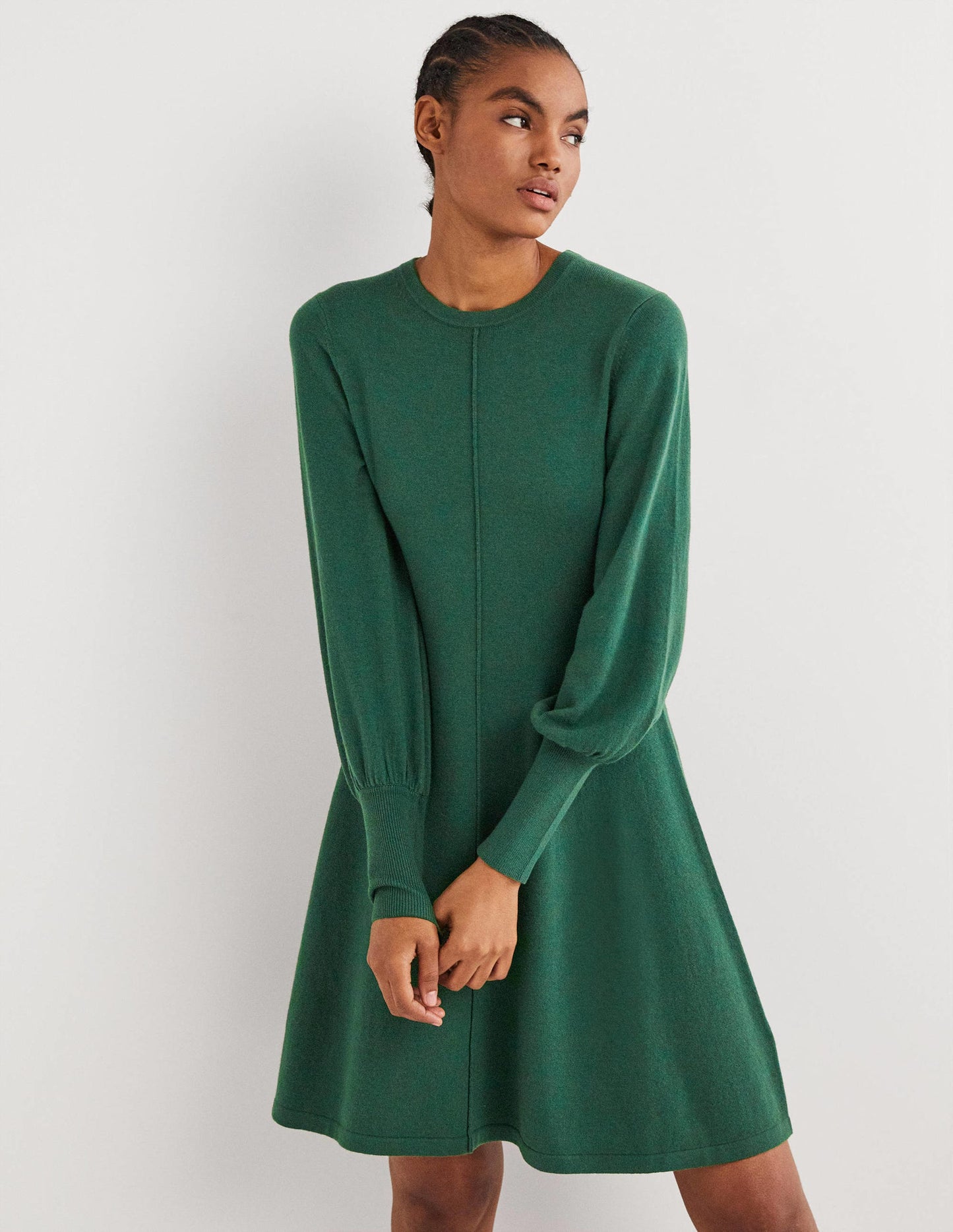 Cuff Detail Knitted Mini Dress-Hunter Green