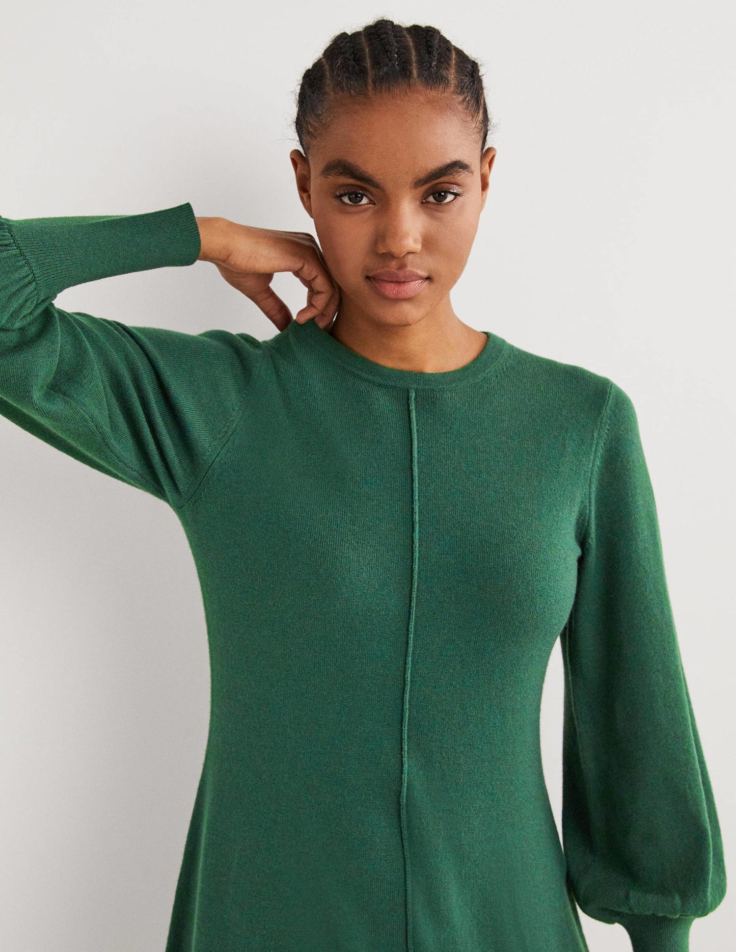 Cuff Detail Knitted Mini Dress-Hunter Green