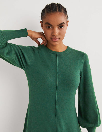 Cuff Detail Knitted Mini Dress-Hunter Green-4