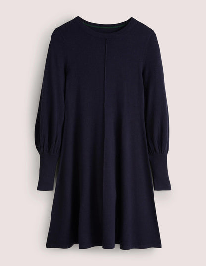 Cuff Detail Knitted Mini Dress-Navy-5