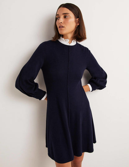Cuff Detail Knitted Mini Dress-Navy-1