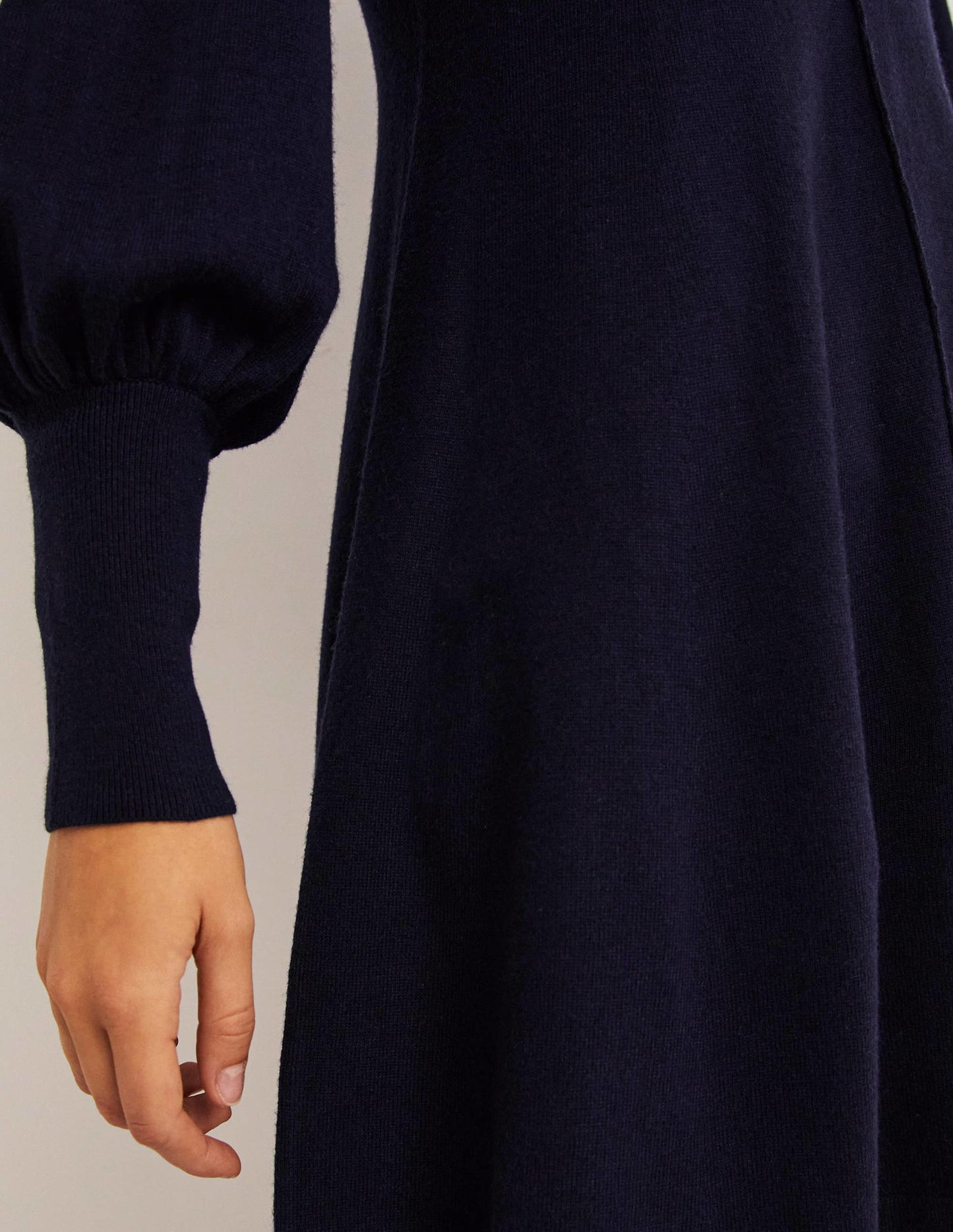 Cuff Detail Knitted Mini Dress-Navy