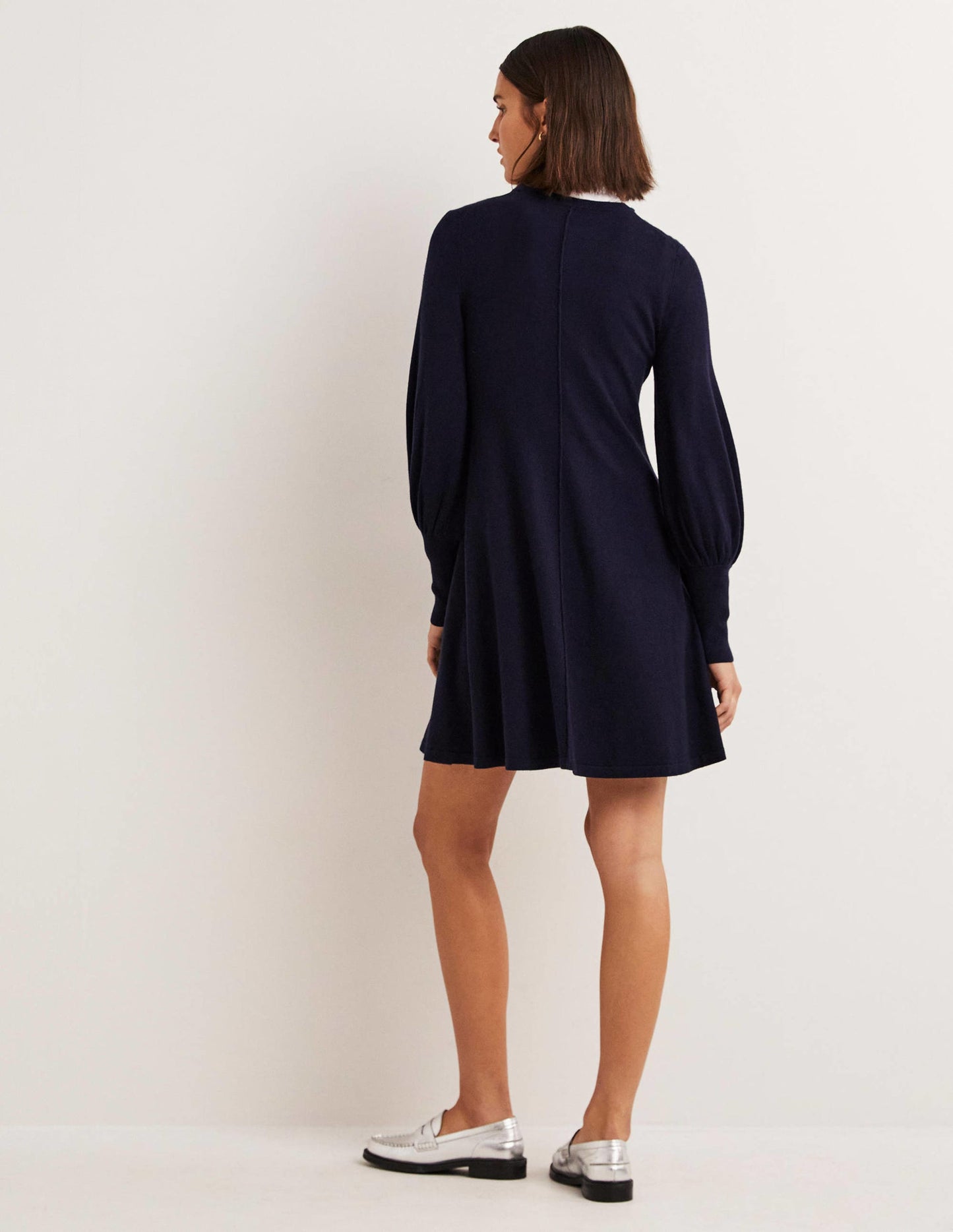 Cuff Detail Knitted Mini Dress-Navy