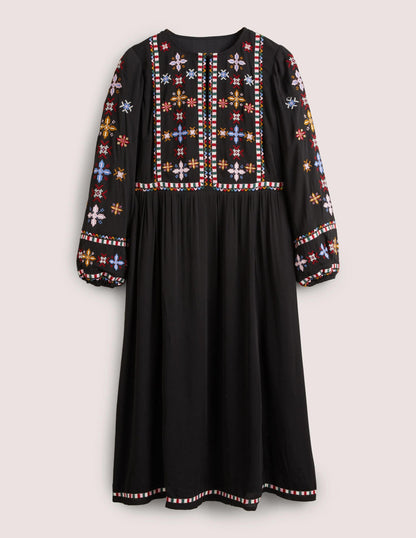 Embroidered Midi Dress-Black-5
