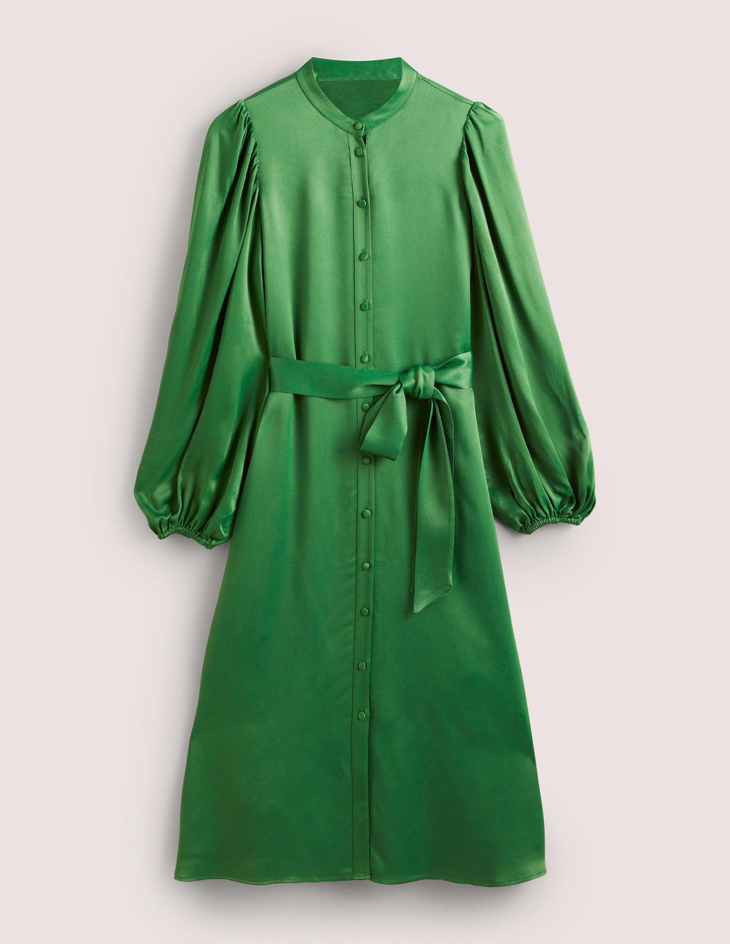Satin Midi Shirt Dress-Hunter Green