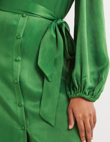 Satin Midi Shirt Dress-Hunter Green-2