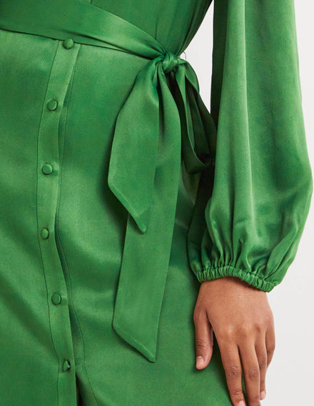 Satin Midi Shirt Dress-Hunter Green
